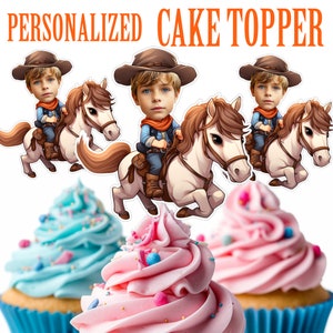 Cowboy Cupcake Topper, Personalized Cowboy Cupcake Topper, Printable Custom Photo Cowboy Cupcake Topper, Birthday Decor, Wild West Toppers