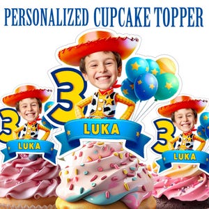 Woody Cupcake Topper, Personalized  Cupcake Topper, Printable Custom Photo Woody Cupcake Topper, Woody Birthday Decor, Kids Birthday Toppers