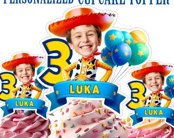 Adorno para cupcakes de cumpleaños de Woody personalizado: foto personalizada (¡SOLO archivo digital!)