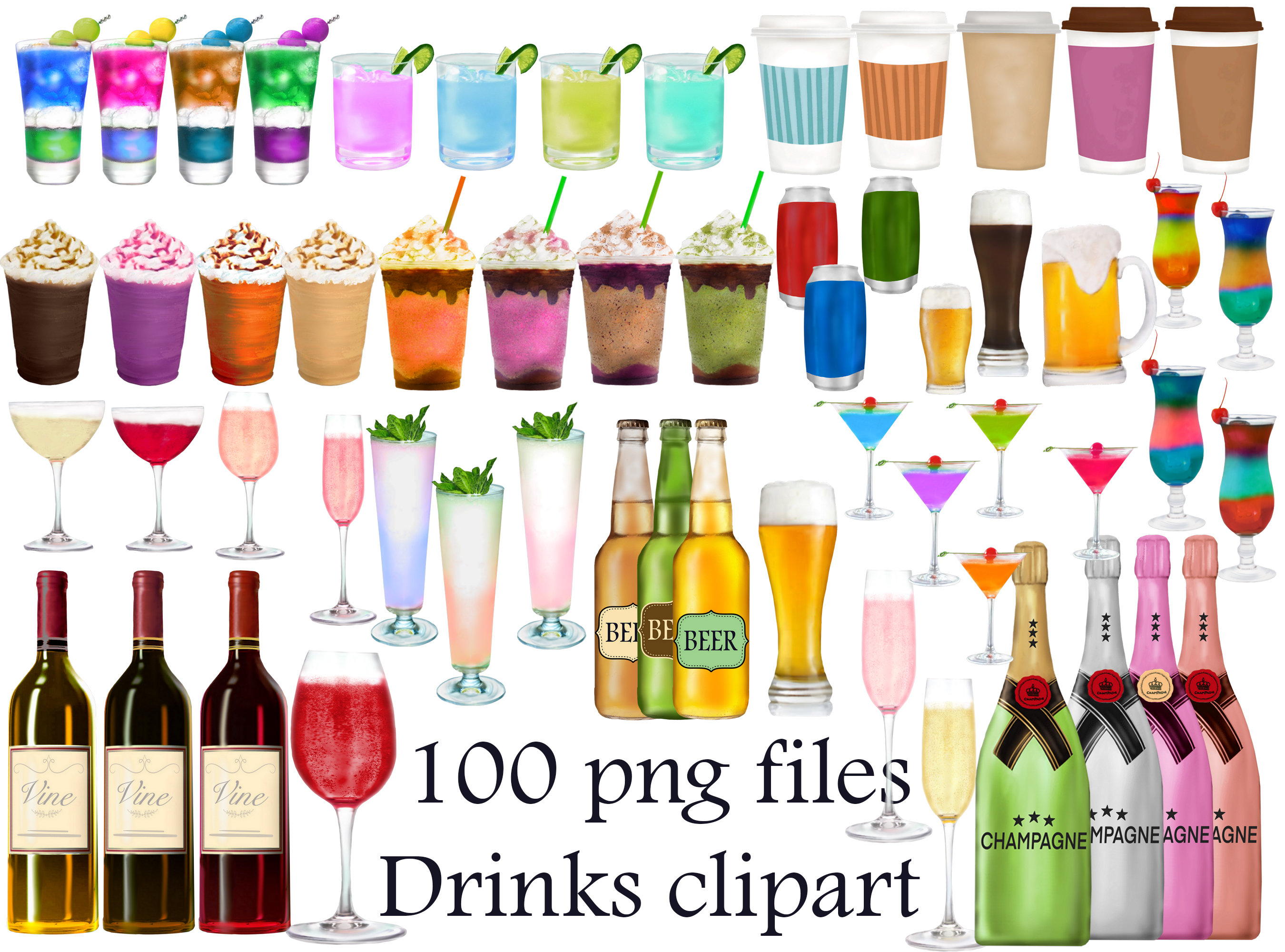 Drinks Clipart Party Drink Clipart Cocktail Clipart Beer Etsy