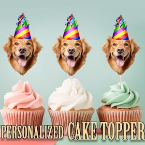 Personalisierte Haustier Foto Cupcake Toppers: Hund Partyhut Dekor (Digitale Datei)