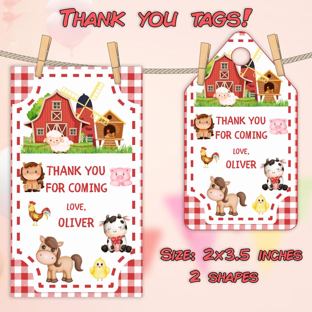 Farm Birthday Thank You Tags: Editable Favor Tag Template (digital ...
