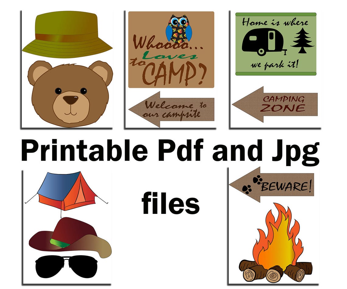 Camping Party Photo Booth Props: printable CAMPING Props Camper Photo ...