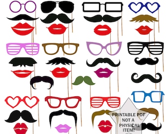 Photo Booth Props Printable props Printable Mustache Photo Booth Props Glasses Props Lips photobooth props Party props Large set props