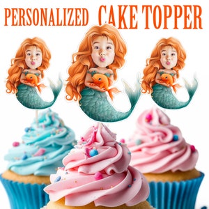 Mermaid Cupcake Topper, Personalized Mermaid Cupcake Topper, Printable Custom Photo Mermaid Cake Topper, Birthday Decor, Under the Sea Decor