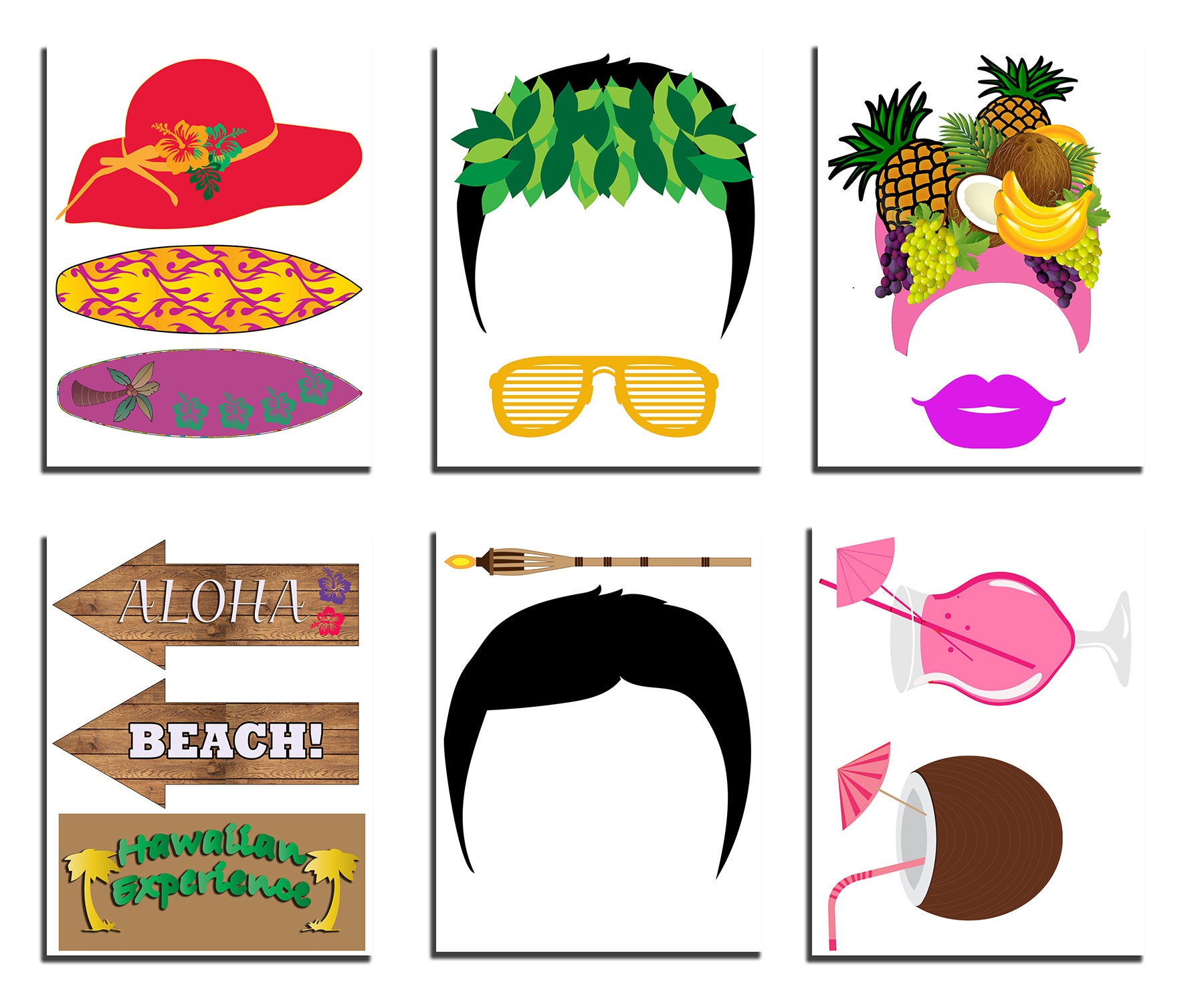 Hawaiian Photo Booth Props luau PHOTO Props Hawaiian Party Props
