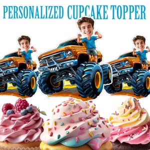 Monster Truck Head Cupcake Topper, Personalized Monster Truck Driver Face Cupcake Topper, Printable Custom Photo Truck Driver Cupcake Topper