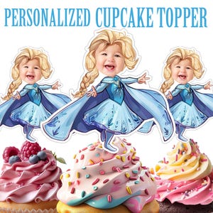 Frozen Elsa Cupcake Topper, Personalized Frozen Elsa Cupcake Topper, Printable Custom Photo Frozen Elsa Cupcake Topper Frozen Birthday Decor
