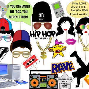 90s Photo Booth Props: "90S PARTY PROPS" 90s Themed Photobooth,Nineties era PhotoBooth Props,Printable 90s party,Grunge Rave Hip Hop Party
