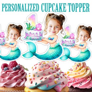 Mermaid Cupcake Topper Personalized Little Mermaid Cupcake Topper Printable Custom Photo Mermaid Cupcake Topper Birthday Decor Mermaid Decor