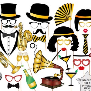 20s Party Photo Booth Props: &quot;GATSBY PHOTO PROPS&quot; Roaring 20s party photobooth,Great Gatsby Party props,1920 Great Gatsby props,Jazz props