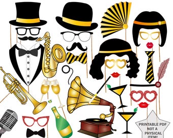 Gatsby Photo Booth Props: Roaring 20s Party Decorations (Digital Download)