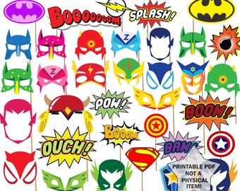 Superhero Birthday Photo Booth Props: "SUPERHERO PARTY PROPS" Printable Superhero party Superhero Masks superhero supplies Photobooth props