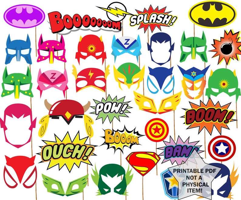 Superhero Birthday Photo Booth Props superhero PARTY Props Printable