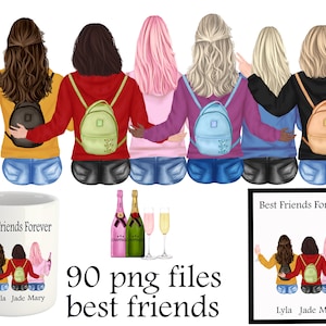 Best Friends Clipart, Sisters Clipart, BFF Clipart, BFF Custom art, Besties clipart, Soul Sisters Clipart, BFF Mug Design