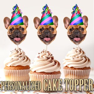 Personalisierte Haustier Foto Cupcake Toppers: Hund Partyhut Dekor (Digitale Datei)