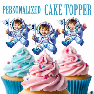 Astronaut Cupcake Topper, Personalized Astronaut Face Cupcake Topper, Printable Custom Photo Astronaut Cupcake Topper, Birthday Decor
