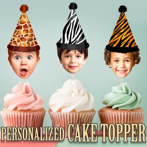 Party Hat Head Photo Cupcake Toppers, Personalized Party Hat Cupcake Topper, Printable Custom Photo Cupcake Topper, Birthday Decor