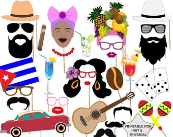 Cuba Photo booth Props: "PARTY PHOTO PROPS" Cuban Party props,Printable pdf,Domino props,Summer party props,Cuban photoboth,Wedding props