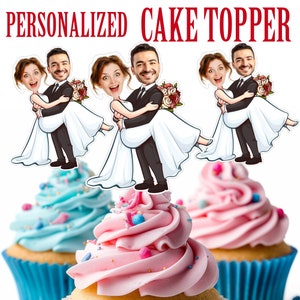 Married Couple Cupcake Topper, Personalized Bride and Groom Face Cupcake Topper, Printable Custom Photo Wedding Cake Topper, Wedding Decor