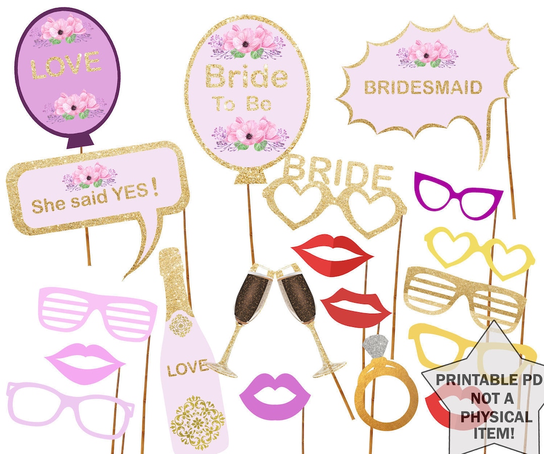 Printable Bridal Shower Photo Booth Props Bride Photobooth Props ...