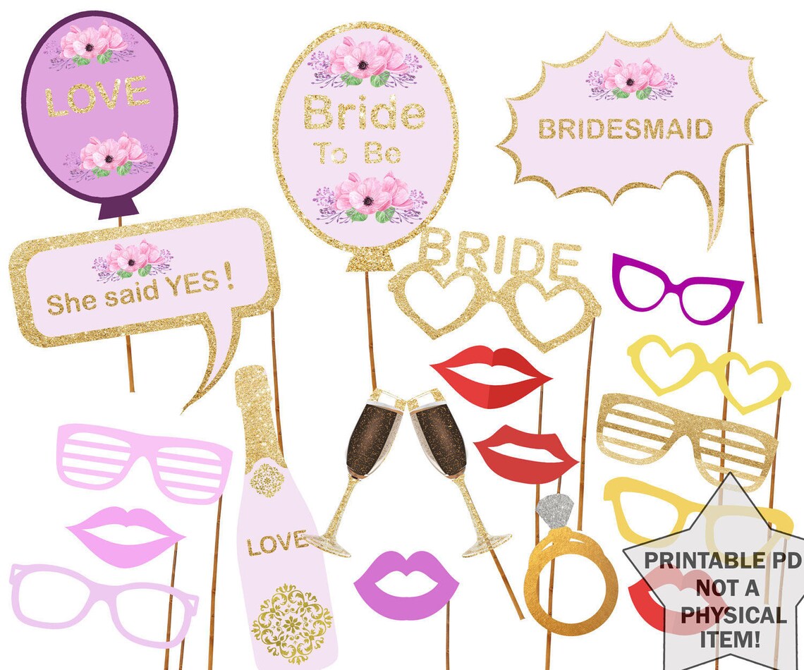 Printable Bridal Shower Photo Booth Props Bride Photobooth Props ...