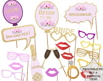 Bridal Shower Photo Booth Props: Bride & Bachelorette Party (Printable PDF)