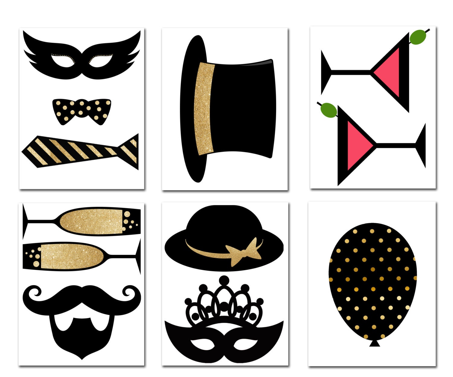 Lot De 30 Accessoires De Photomaton Noir Et Doré - Accessoires De Photomaton D'anniversaire - Accessoires De Selfie Pour Le Nouvel An