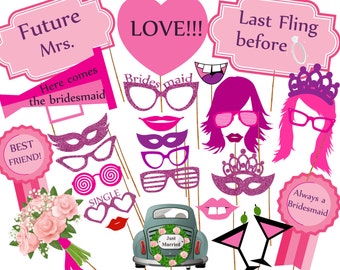 Bachelorette Party Photo Booth Props: 30 Printable Designs (PDF & JPG)