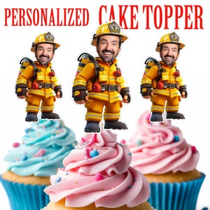 Feuerwehrmann Cupcake Topper Personalisierte Feuerwehrmann Gesicht Cupcake Topper druckbare benutzerdefinierte Foto Feuerwehrmann Cupcake Topper Feuerwehrmann Geburtstagsdeko