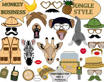 Jungle Safari Photo Booth Props: 34 afdrukbare ontwerpen (pdf en jpg)