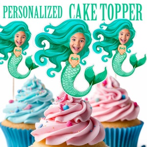 Mermaid Cupcake Topper, Personalized Mermaid Cupcake Topper, Printable Custom Photo Mermaid Cake Topper, Birthday Decor, Under the Sea Decor