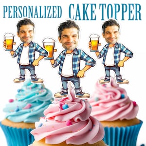 Beer Lover Cupcake Topper, Personalized Beer Guy Face Cupcake Topper Printable Custom Photo Beer Cupcake Topper Birthday Decor Beer Topper