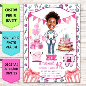 Faire-part d'anniversaire pour dentiste, faire-part d'anniversaire avec photo de visage personnalisée, carte de célébration numérique personnalisée pour fête d'anniversaire d'ambulancier paramédical