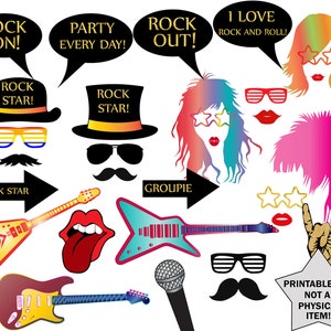 Rock Party Photo Booth Props: &quot;ROCK STAR PARTY&quot; Rock Party Props,Music Photo Props,Birthday Party Props,rock party printable,80s Photo Props