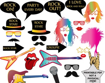 Rock Party Photo Booth Props: "ROCK STAR PARTY" Rock Party Props,Music Photo Props,Birthday Party Props,rock party printable,80s Photo Props