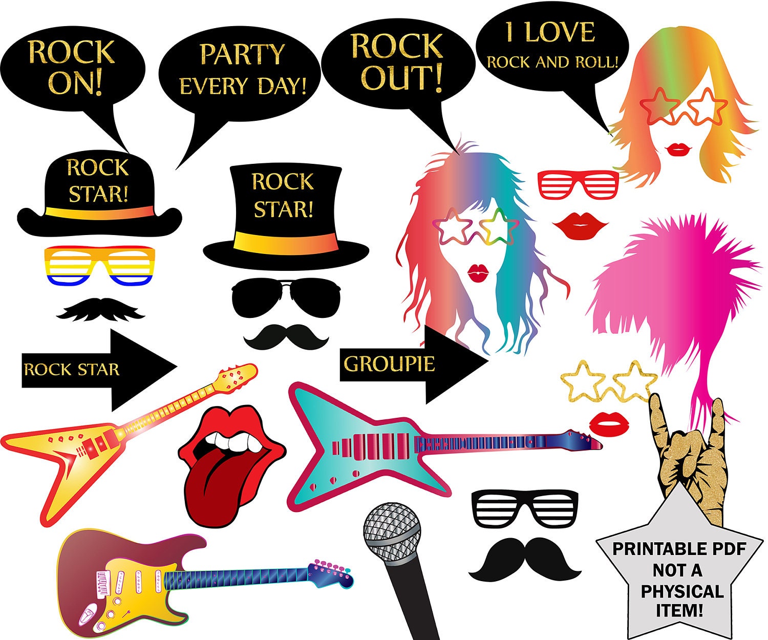Rock Party Photo Booth Props ROCK STAR PARTY Rock Party PropsMusic Photo PropsBirthday Party Propsrock party printable80s