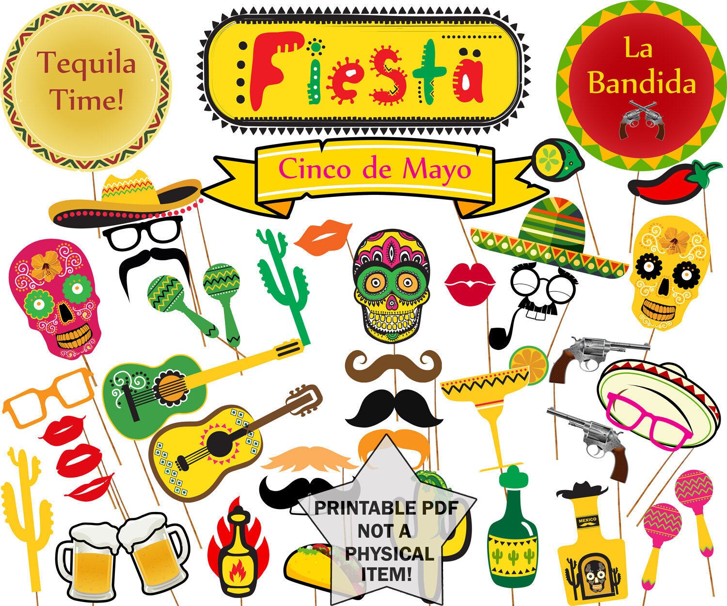 Mexican Fiesta Photo Booth Props: printable MEXICAN Props Cinco De Mayo Party Props Fiesta Theme Props Set Mexican Printable Props - Etsy
