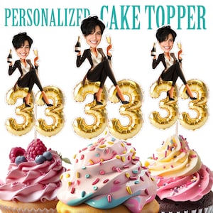 Birthday Cupcake Topper, Personalized Girl Face with Age Cupcake Topper, Printable Custom Photo Birthday Cupcake Topper, Birthday Decor