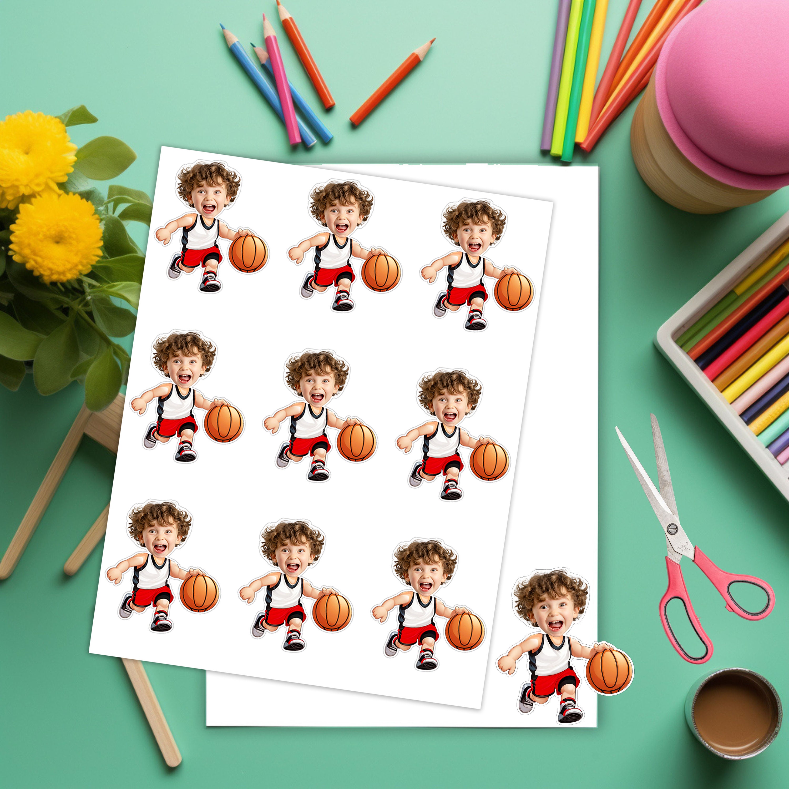 Basketball Cupcake Topper, Personalized Basketball Player Face Cupcake ...