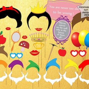 Accessori per Photo Booth di Biancaneve: "ACCESSORI PER PHOTOBOOTH PRINCIPESSE" Accessori per feste di Biancaneve, i sette nani, accessori per feste di compleanno stampabili, accessori per feste per bambini