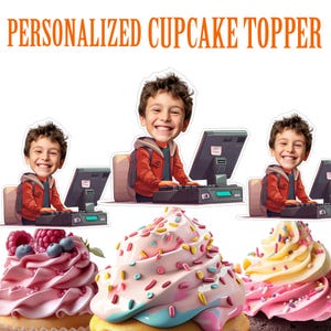 Gamer Cupcake Topper, Personalized Writer Face Cupcake Topper, Printable Custom Photo Gamer Cake Topper, Gamer Birthday Party Decor