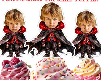 Halloween Vampir Cupcake Topper, personalisierter Haloween Kuchendeckel, druckbare benutzerdefinierte Foto Vampir Kuchendeckel, Halloween-Dekor-Topper
