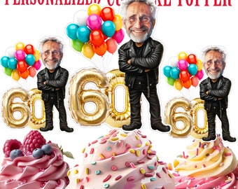 Adorno para cupcake de cumpleaños con foto personalizada (archivo digital)