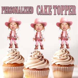Topper de cupcake de cowgirl, topper de cupcake de cowgirl personalizado, topper de cupcake de cowgirl com foto personalizada imprimível, decoração de aniversário, decoração do oeste selvagem