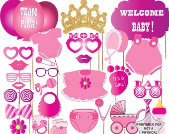 Baby Shower Photo Booth Props: "GIRL BABY SHOWER" It's A Girl Booth Props,Team Pink,Printable Party Props,Baby Shower Photobooth Props