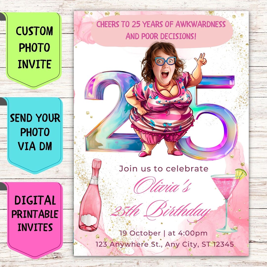 Custom Face Photo Birthday Invitation: Personalized Lady Design ...