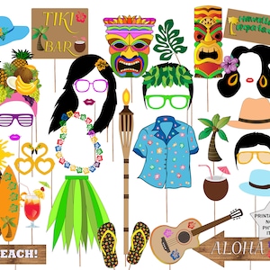 Hawaiian photo booth props: &quot;LUAU PHOTO PROPS&quot; Hawaiian party props,Summer beach party,Summer holiday props,Luau party supplies,Printable