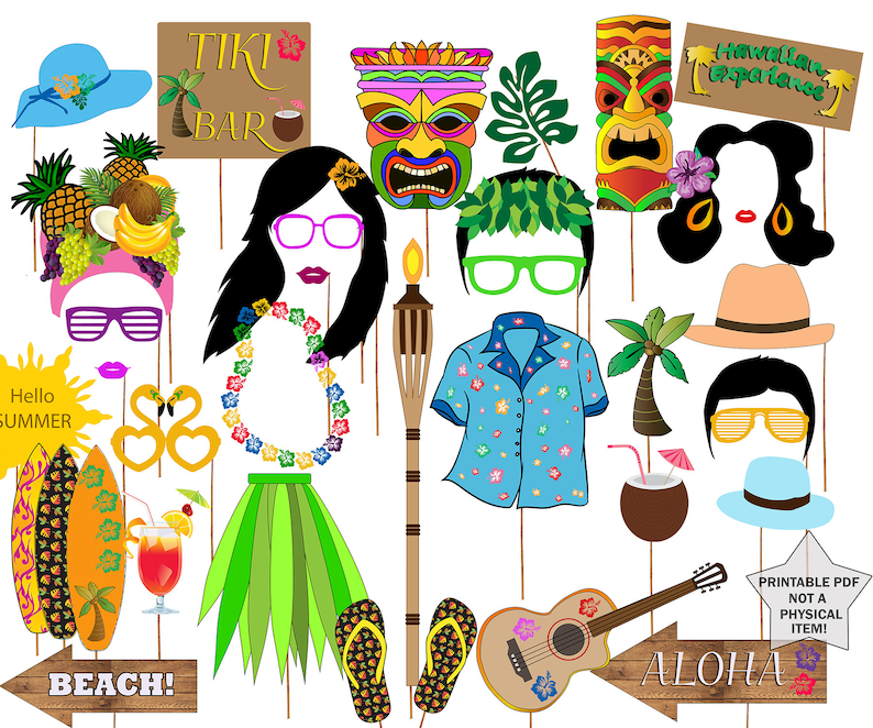 Hawaiian Photo Booth Props: luau PHOTO Props Hawaiian Party Props ...