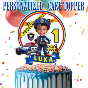 警察官の誕生日ケーキトッパー、パーソナライズされた警察官のケーキトッパー、印刷可能なカスタム写真警察官のケーキトッパー警察官の誕生日パーティーの装飾